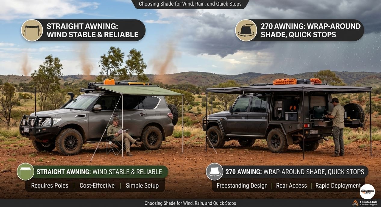 270 Awning vs Straight Awning, which is best for Aussie travellers?